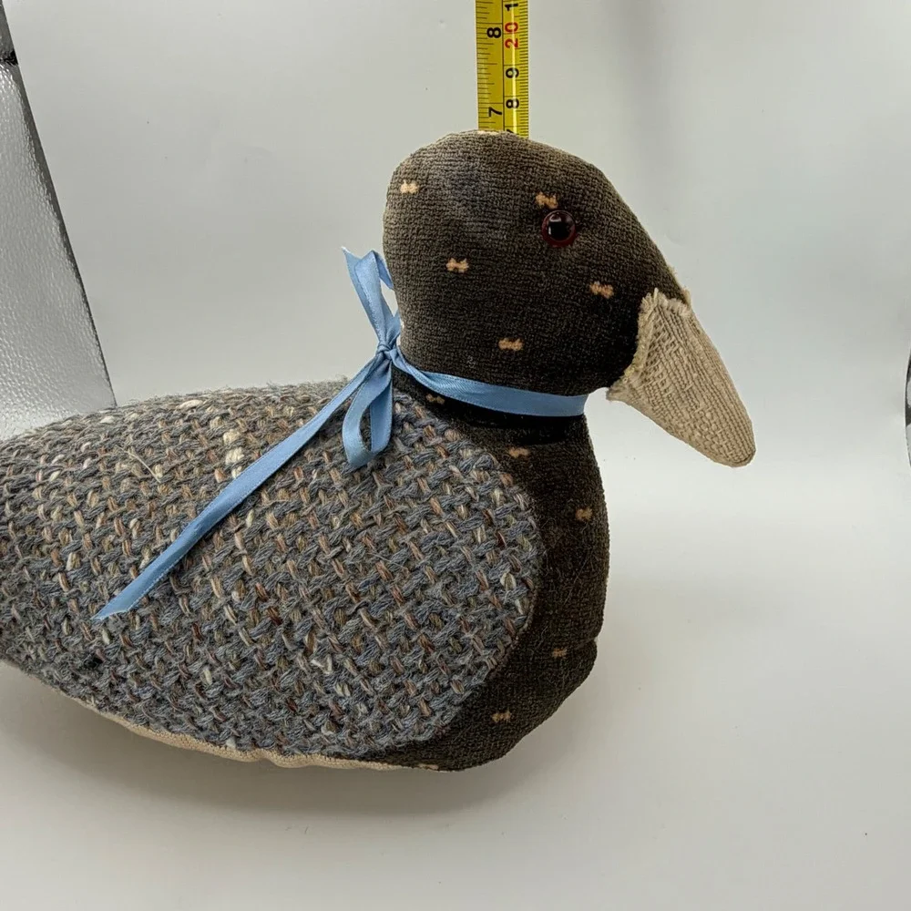 Handmade Folk Art Weighted Duck Door Stop Blue Fabric Country Farmhouse Decor